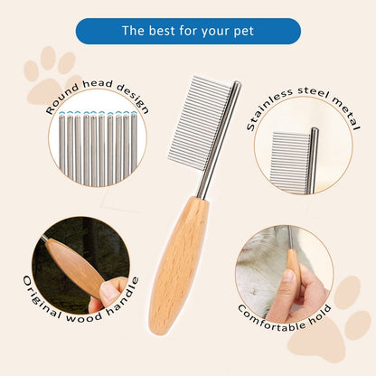 Ergonomic Wood Handle Cat & Dog Comb