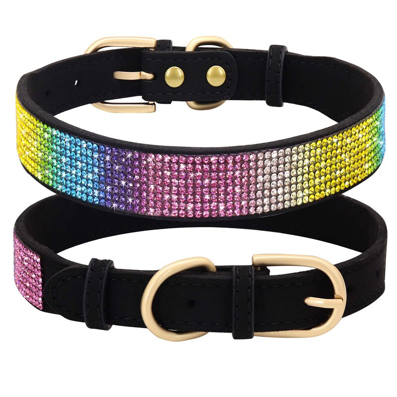 Soft Suede Leather Rhinestone Dog Collar