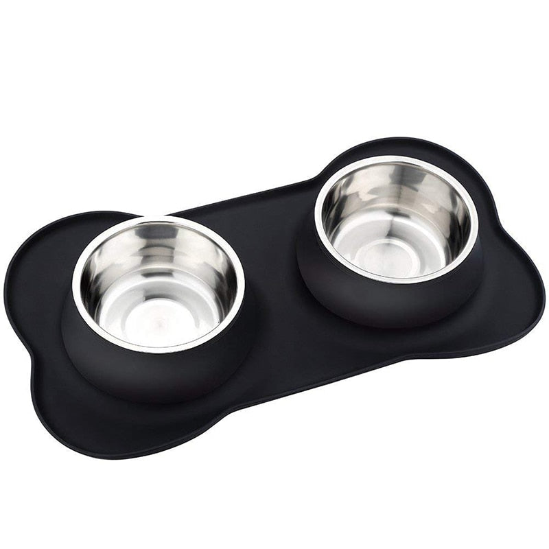 Dual Dog Bowl With Silicone Mat