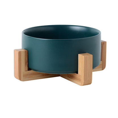 Ceramic Dog Bowl With Wood Stand