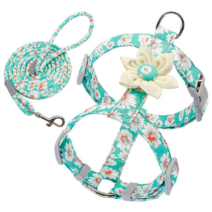 Nylon Dog Harness Leash Floral Set