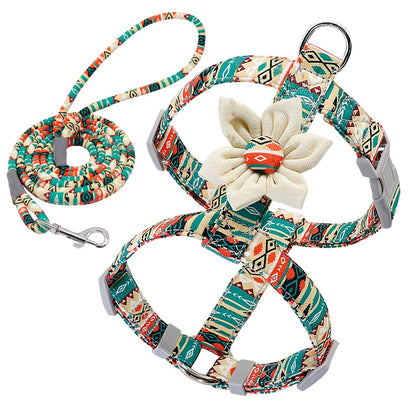 Nylon Dog Harness Leash Floral Set