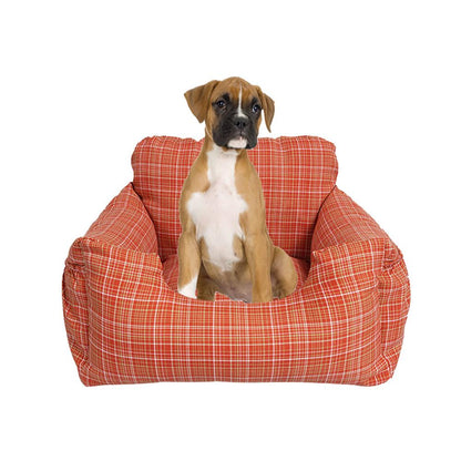 Orange Plaid Dog Car Seat Booster