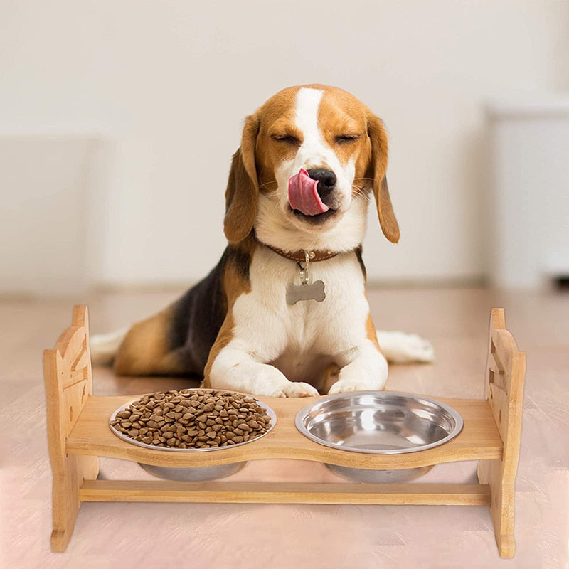 Bamboo Framed Elevated Dog Bowl