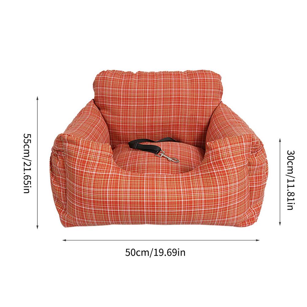 Orange Plaid Dog Car Seat Booster