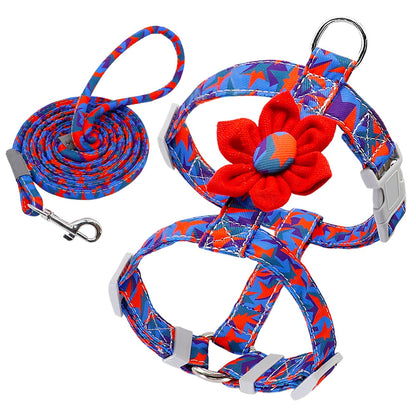 Nylon Dog Harness Leash Floral Set