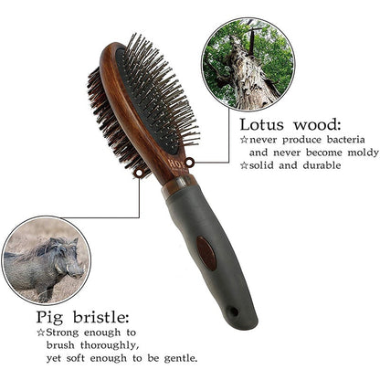 Double Sided Wooden Dog Brush