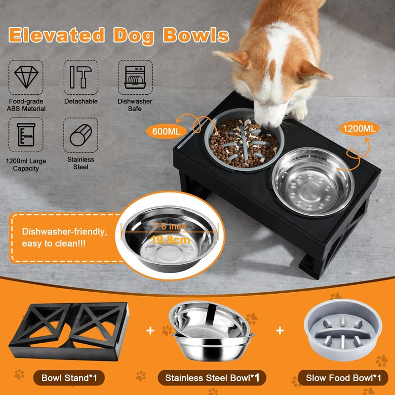 Raised Design 15° Tilted Dog Bowls