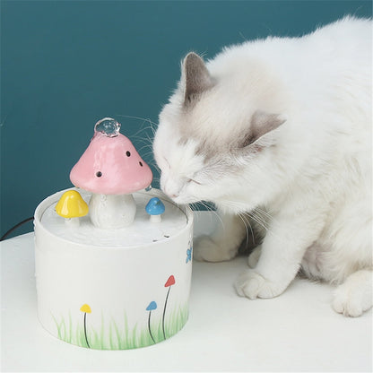 1.6L Ceramic Mushroom Cat Water Fountain