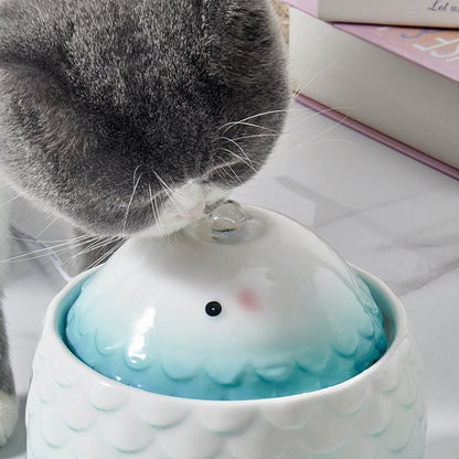 1L Fish Shape Cat Ceramic Water Fountain