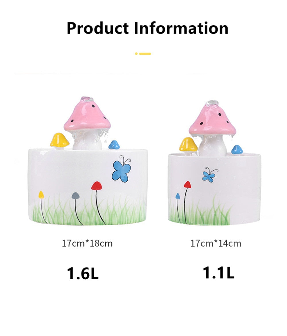 1.6L Ceramic Mushroom Cat Water Fountain