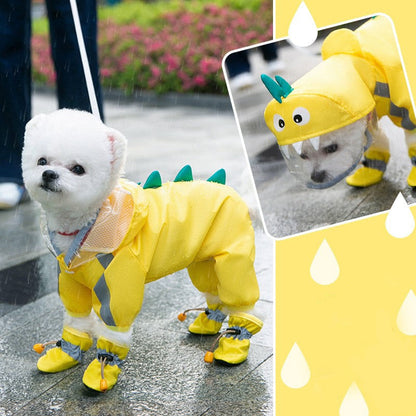 Cute Cartoon Dinosaur Dog Raincoat