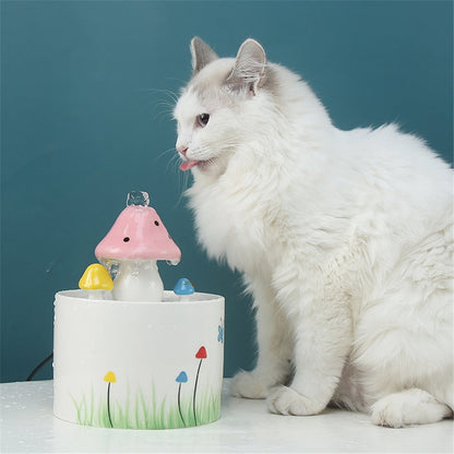 1.6L Ceramic Mushroom Cat Water Fountain