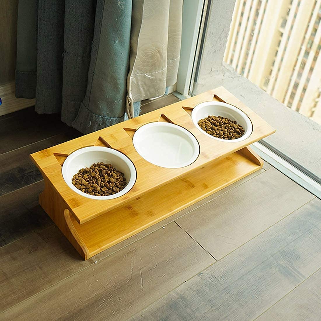 Premium Solid Bamboo Stand Pet Bowls