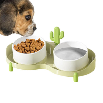 Ceramic Tilted Double Dog Bowls