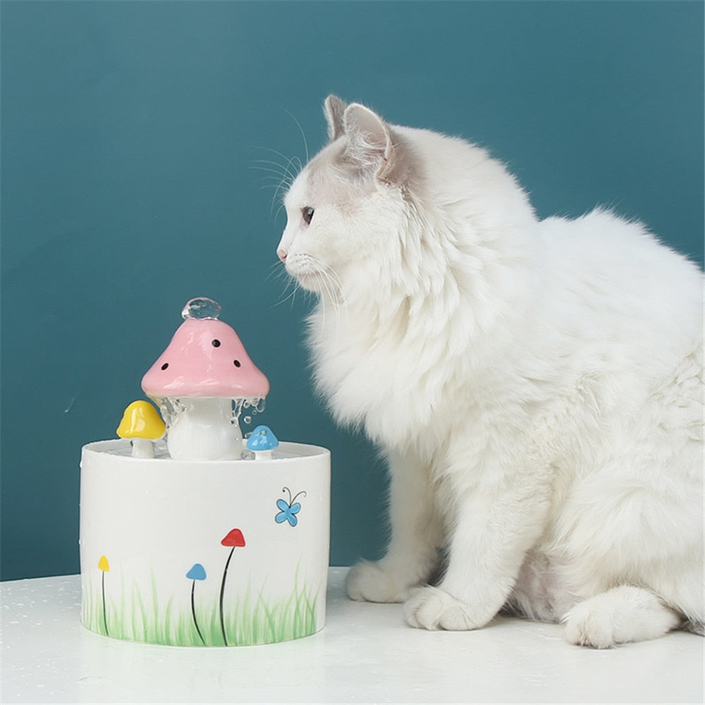 1.6L Ceramic Mushroom Cat Water Fountain